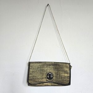 MSK Gold & Black Woven Evening Clutch with Chain Strap and Twist Lock